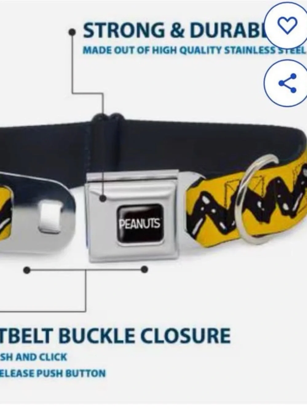 Peanuts Yellow Zigzag Pattern Dog Collar with Metal Buckle